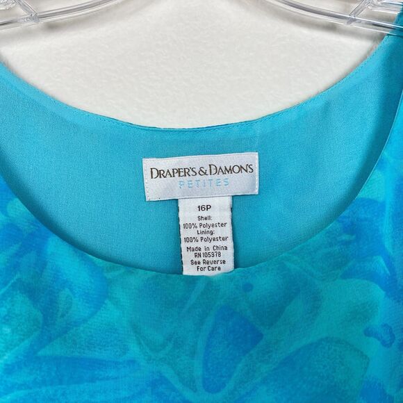 Drapers and Damons Asymmetrical Ruffle Tiered Blouse Size Petite LP Blue - Picture 2 of 7